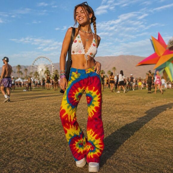 Ranch Dress'n Denim - Ranch Dress'n Women's Tie Dye Flare Jeans M Rainbow Psychedelic Festival Boho